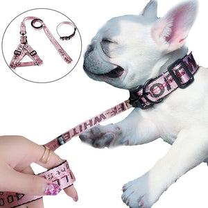 Dog Collar Harness Leash Set 1.5cm Durable Nylon Rope Leads French Bulldog Puppy Walking Dogs Pet Supplies