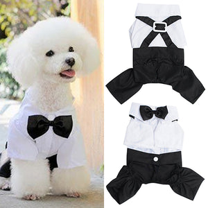 Dog Cat Clothes Prince Tuxedo Bow Tie Suit Puppy Costume Jumpsuit Coat S-XXL 456fwr32 Dog Clothes Suit for dogs