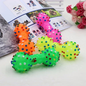 Dog Cat Puppy Sound Polka Dot Squeaky Toy Rubber Dumbbell Chewing Funny Toy