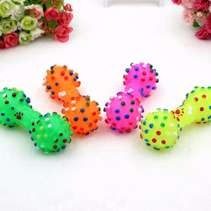 Dog Cat Puppy Sound Polka Dot Squeaky Toy Rubber Dumbbell Chewing Funny Toy