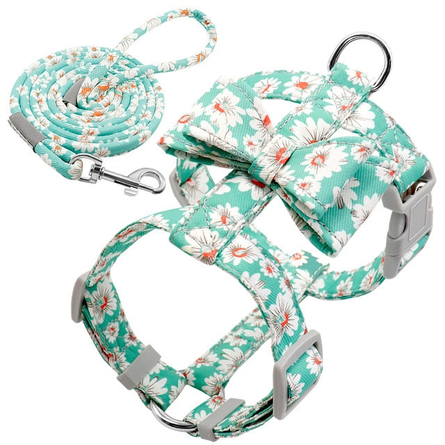 Dog Harness Leash Set Pet Puppy Bowknot Harness Vest Walking Leash For Small Medium Dogs Chihuahua Arnes Perro