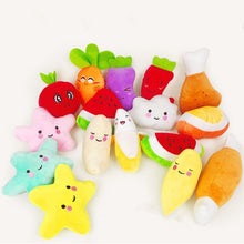 تحميل الصورة في عارض المعرض ، Dog Chew Toy Fruit Vegetable Chicken Drum Bone Squeak Toy for Cat Pets Plush Red Pepper Eggplant Radish
